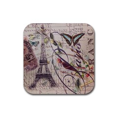 Paris Eiffel Tower Vintage Bird Butterfly French Botanical Art Drink Coaster (square) by chicelegantboutique