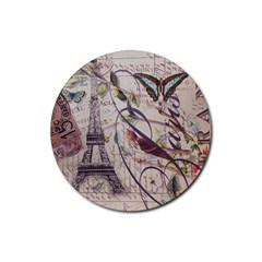 Paris Eiffel Tower Vintage Bird Butterfly French Botanical Art Drink Coaster (round) by chicelegantboutique