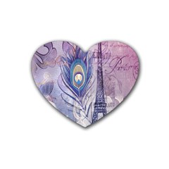 Peacock Feather White Rose Paris Eiffel Tower Drink Coasters (heart) by chicelegantboutique