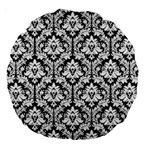 Black & White Damask Pattern Large 18  Premium Round Cushion 