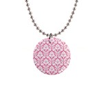 soft Pink Damask Pattern 1  Button Necklace