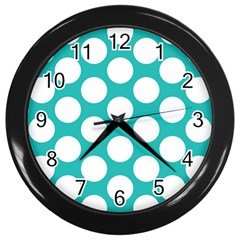 Turquoise Polkadot Pattern Wall Clock (black) by Zandiepants