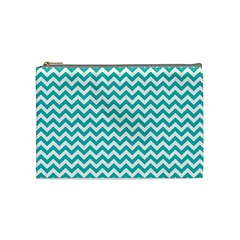 Turquoise And White Zigzag Pattern Cosmetic Bag (medium) by Zandiepants