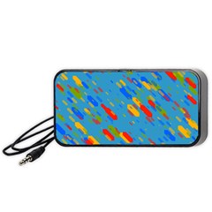 Colorful Shapes On A Blue Background Portable Speaker (black) by LalyLauraFLM