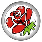Artistic Red Rose Wall Clock (Silver)