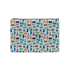 Blue Colorful Cats Silhouettes Pattern Cosmetic Bag (medium)  by Contest580383