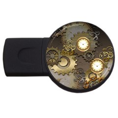 Steampunk, Golden Design With Clocks And Gears Usb Flash Drive Round (4 Gb)  by FantasyWorld7