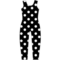 Black And White Polka Dots Long Sleeve Catsuit by GardenOfOphir