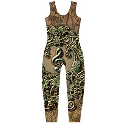 Elegant Clef With Floral Elements On A Background With Damasks Onepiece Catsuits by FantasyWorld7