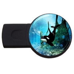 Orca Swimming In A Fantasy World Usb Flash Drive Round (4 Gb)  by FantasyWorld7