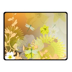 Beautiful Yellow Flowers With Dragonflies Double Sided Fleece Blanket (small)  by FantasyWorld7