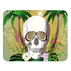 Funny Skull With Sunglasses And Palm Double Sided Flano Blanket (large)  by FantasyWorld7