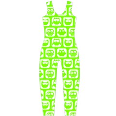 Lime Green And White Owl Pattern Onepiece Catsuits by GardenOfOphir