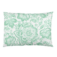Mint Green And White Baroque Floral Pattern Pillow Cases (two Sides) by Dushan