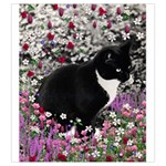 Freckles In Flowers Ii, Black White Tux Cat Drawstring Pouches (Large) 
