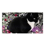 Freckles In Flowers Ii, Black White Tux Cat Satin Shawl