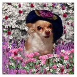 Chi Chi In Flowers, Chihuahua Puppy In Cute Hat Large Satin Scarf (Square)