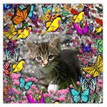 Emma In Butterflies I, Gray Tabby Kitten Large Satin Scarf (Square)