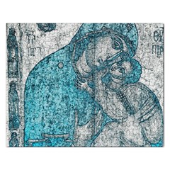Mother Mary And Infant Jesus Christ  Blue Portrait Old Vintage Drawing Rectangular Jigsaw Puzzl by yoursparklingshop