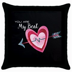 You Are My Beat / Pink And Teal Hearts Pattern (black)  Throw Pillow Case (black) by FashionFling
