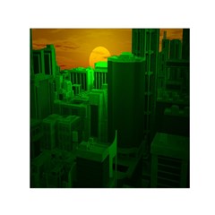 Green Building City Night Small Satin Scarf (square) by Nexatart