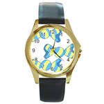 Candy Yellow Blue Round Gold Metal Watch