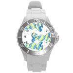 Candy Yellow Blue Round Plastic Sport Watch (L)
