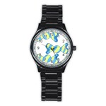 Candy Yellow Blue Stainless Steel Round Watch