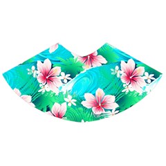 Turquoise Tropical White Hibiscus Flowers Green Leaves Skater Skirt by CoolDesigns