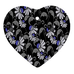 Flourish Floral Purple Grey Black Flower Ornament (heart)