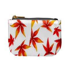 Colorful Autumn Leaves On White Background Mini Coin Purses by Simbadda