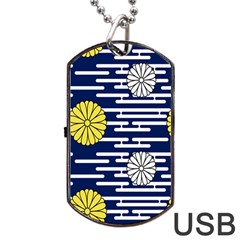 Sunflower Line Blue Yellpw Dog Tag Usb Flash (one Side) by Mariart