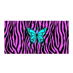 Zebra Stripes Black Pink   Butterfly Turquoise Satin Wrap by EDDArt