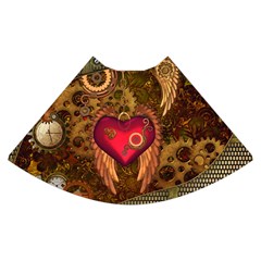 Steampunk Golden Design, Heart With Wings, Clocks And Gears High Waist Skirt by FantasyWorld7