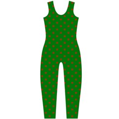Mini Red Dots On Christmas Green Onepiece Catsuit by PodArtist
