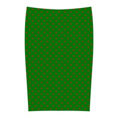 Mini Red Dots On Christmas Green Midi Pencil Skirt by PodArtist