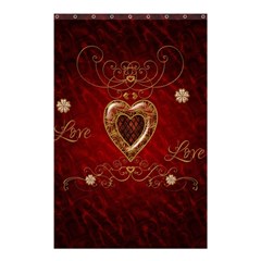 Wonderful Hearts With Floral Elemetns, Gold, Red Shower Curtain 48  X 72  (small)  by FantasyWorld7