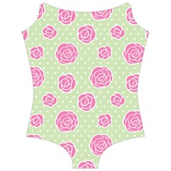 Roses Flowers Pink And Pastel Lime Green Pattern With Retro Dots Camisole Leotard  by genx