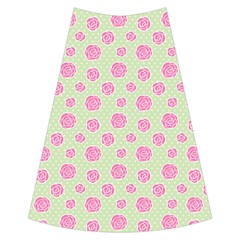 Roses Flowers Pink And Pastel Lime Green Pattern With Retro Dots Full Length Maxi Skirt by genx