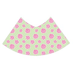 Roses Flowers Pink And Pastel Lime Green Pattern With Retro Dots Flared Midi Skirt by genx