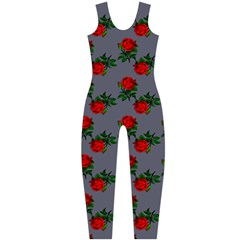 Red Roses Grey One Piece Catsuit