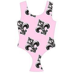 French France Fleur De Lys Metal Pattern Black And White Antique Vintage Pink And Black Rocker Off Shoulder Velour Bodysuit  by Quebec