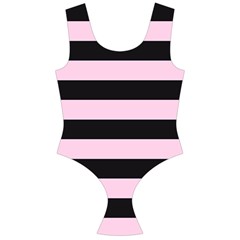 Black And Light Pastel Pink Large Stripes Goth Mime French Style Off Shoulder Velour Bodysuit  by genx