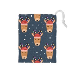 Cute Deer Heads Seamless Pattern Christmas Drawstring Pouch (medium) by Vaneshart