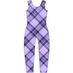 Pastel Purple And Steel Black Lines Pattern, Retro Tartan, Classic Plaid Long Sleeve Catsuit by Casemiro