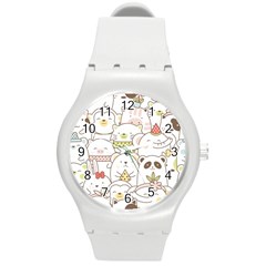 Cute-baby-animals-seamless-pattern Round Plastic Sport Watch (m) by Sobalvarro