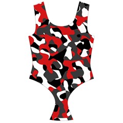 Black Red White Camouflage Pattern Off Shoulder Velour Bodysuit  by SpinnyChairDesigns