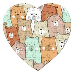 Colorful-baby-bear-cartoon-seamless-pattern Jigsaw Puzzle (heart) by Sobalvarro