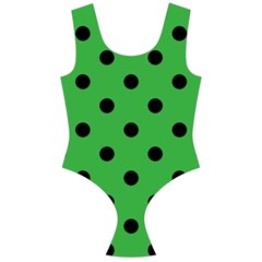 Large Black Polka Dots On Just Green - Off Shoulder Velour Bodysuit  by FashionLane