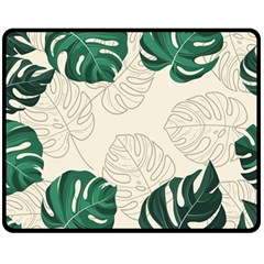 Green Monstera Leaf Illustrations Double Sided Fleece Blanket (medium) 